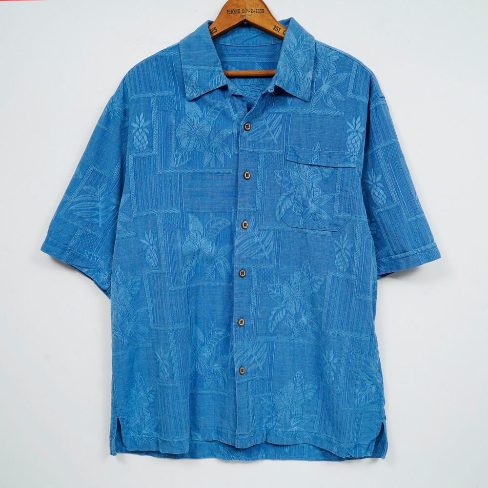 Vintage 90s Jamaica Jaxx Hawaiian Camp Shirt Blue 100% Washable Silk Men's L